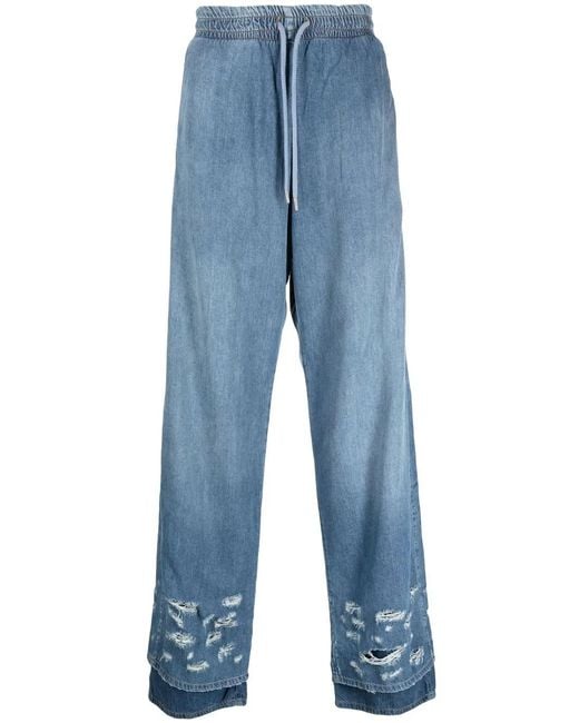 DIESEL Blue Distressed-Effect Wide-Leg Jeans for men