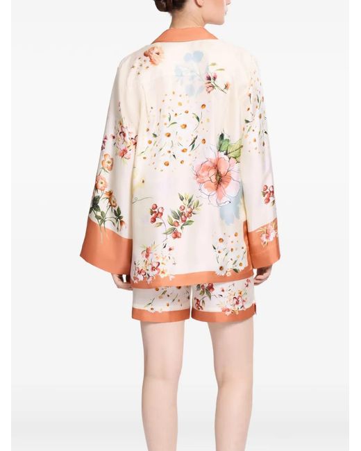 Elie Saab White Floral-Print Silk Shirt