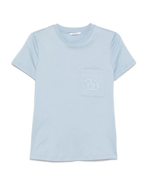 Max Mara Blue T-Shirt mit bestickter Tasche