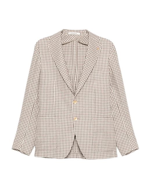 Tagliatore Natural Gingham-Pattern Single-Breasted Blazer for men