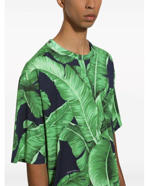 Dolce & Gabbana Green Short-Sleeved Cotton T-Shirt With Banana Tree for men