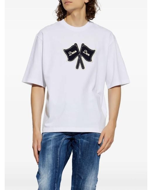 DSquared² White Flag-Patch T-Shirt for men