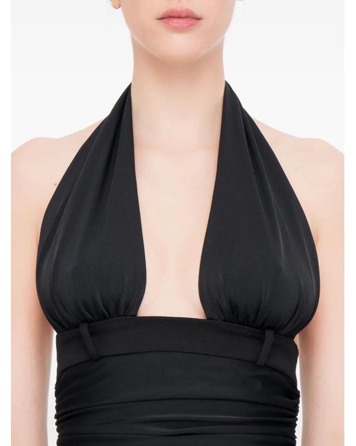 MEDEA Black Ruched Halterneck Midi Dress