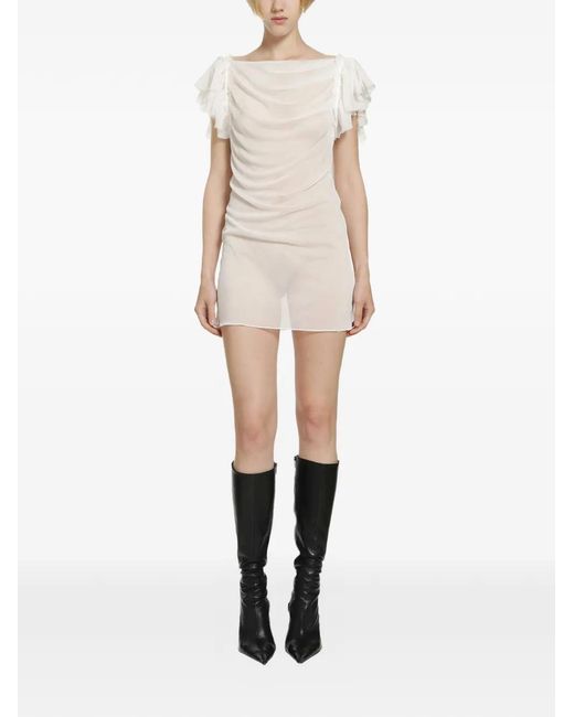 Daisy London Natural Ruffled-Sleeve Draped Mini Dress