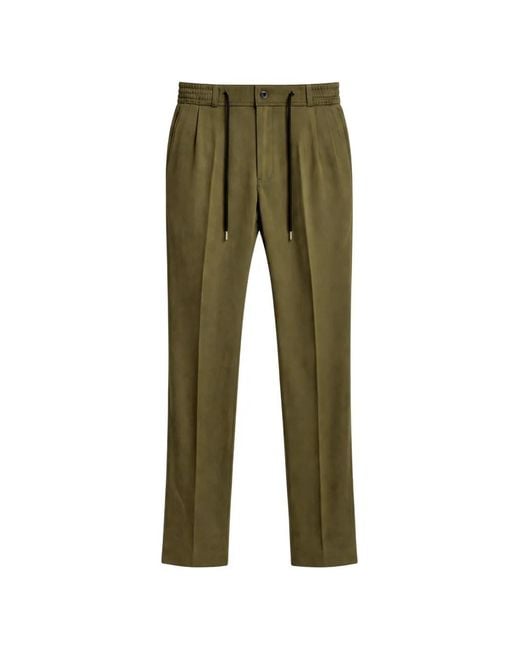 Tagliatore Green Pleated Drawstring-Waist Trousers for men