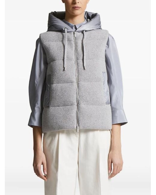 Peserico Gray Hooded Quilted Padded Jacket