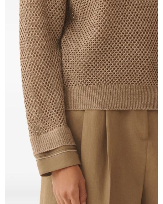 Fabiana Filippi Natural V-Neck Long-Sleeve Sweater