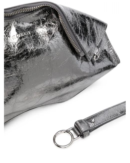 McQueen Gray Manta Metallic-Leather Clutch Bag