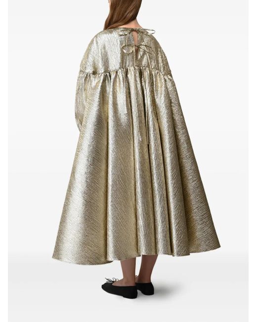 Anouki Natural Metallic Pleated Midi Dress