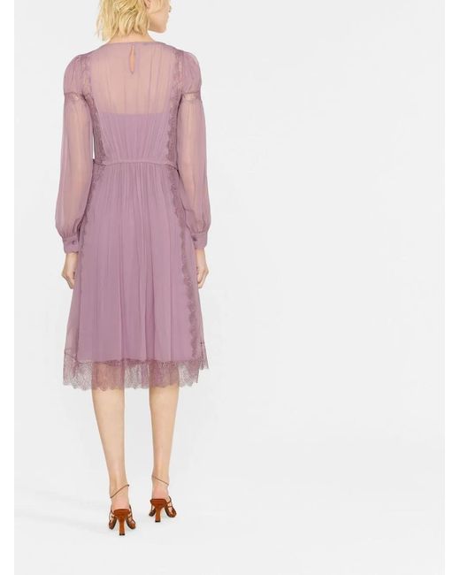 Alberta Ferretti Purple Long-Sleeved Silk Midi Dress