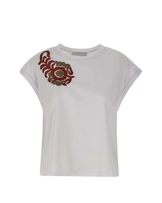 Kaos Gray Floral-Embroidered Sequin-Embellished T-Shirt