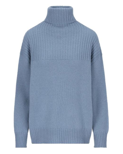 Vanisé Blue Turtleneck Ribbed Sweater