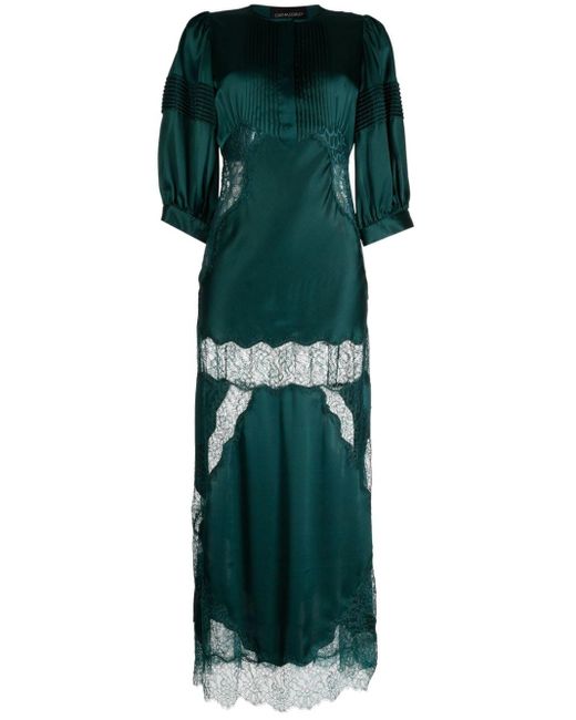 Cynthia Rowley Green Lace-panelled Silk Maxi Dress