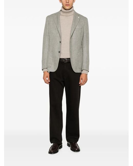 Luigi Bianchi Gray Herringbone-Pattern Single-Breasted Blazer for men