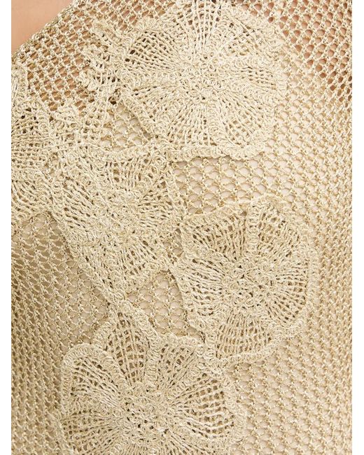 SIMONA CORSELLINI Natural Crochet-Knit Floral-Appliqué Mini Dress