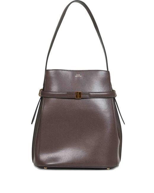 Totême  Gray Belted Leather Bucket Bag
