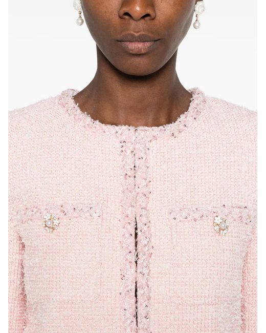 Self-Portrait Pink Sequin-Embellished Bouclé Jacket