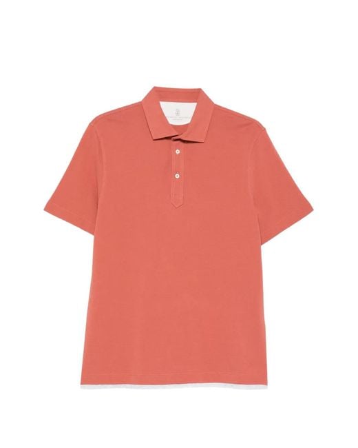 Brunello Cucinelli Red Tipped Polo Shirt for men