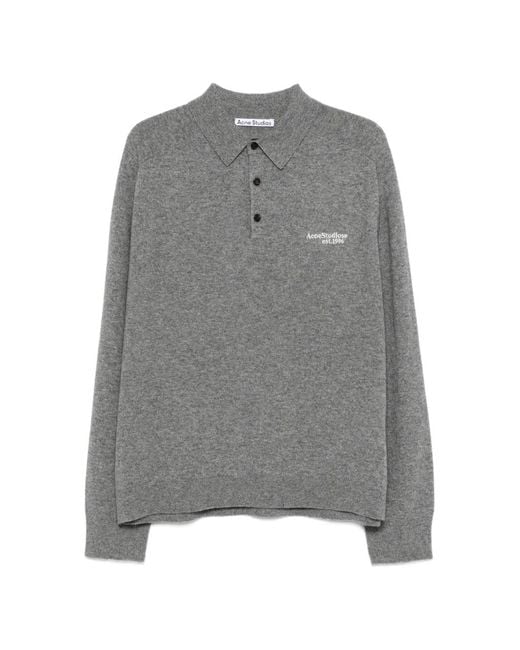 Acne Gray Logo Wool Polo Shirt for men