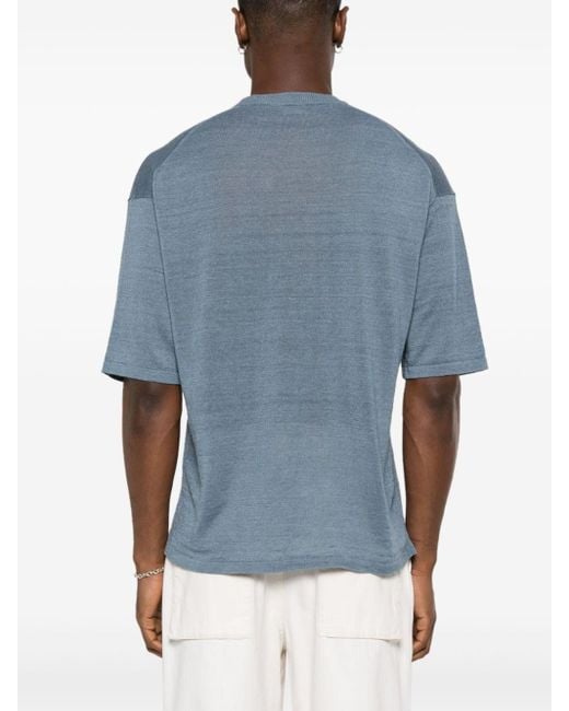 Roberto Collina Blue Knitted Linen T-shirt for men
