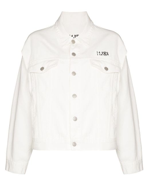 denim jacket with white sleeves