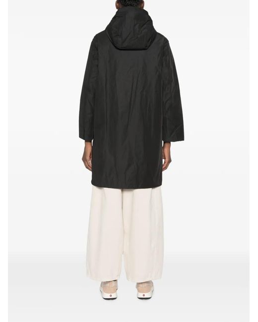 ROSSO35 Black Hooded Button-Fastening Jacket