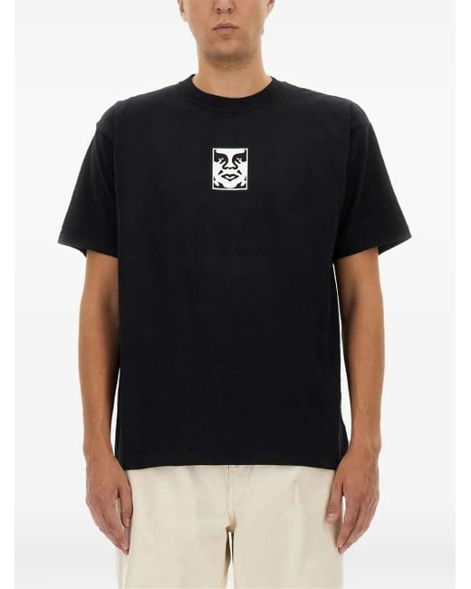 Obey Black Face-Print Cotton T-Shirt for men