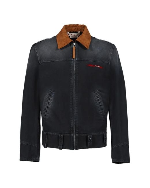 Marni Blue Logo-Embroidered Contrast-Collar Jacket for men
