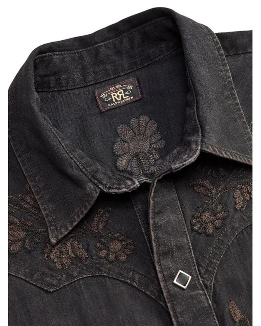 RRL Black Embroidered Belted Midi Dress