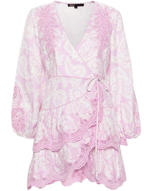 Robe portefeuille à motif cachemire Maje en coloris Pink