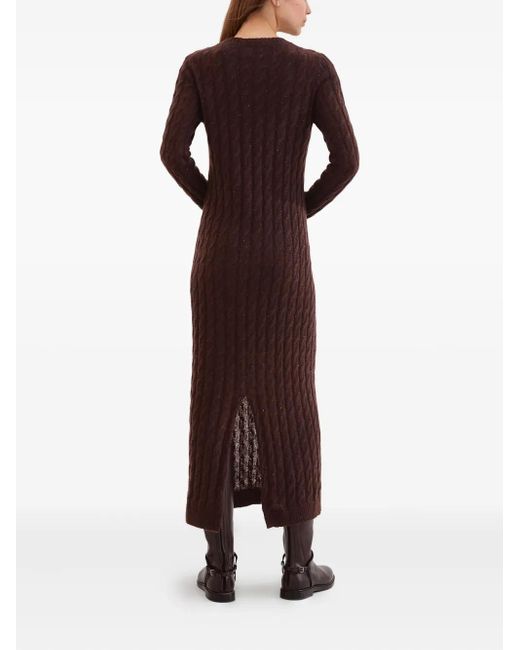 Brunello Cucinelli Brown Sequined Cable-Knit Midi Dress