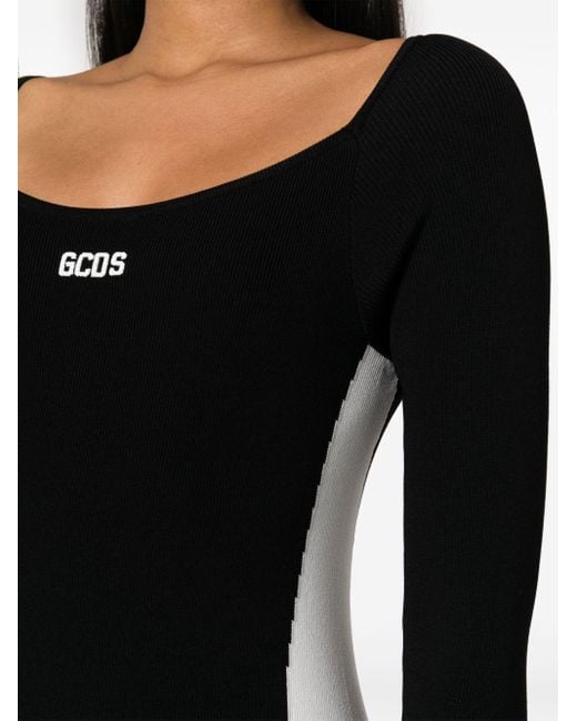 Gcds Black Logo-embroidered Ribbed Jumpsuit