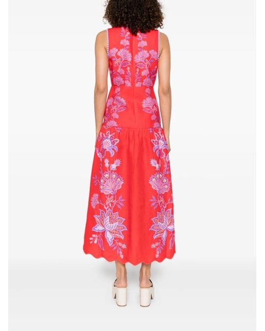 Vestido midi Porcelain Garden Farm Rio de color Red