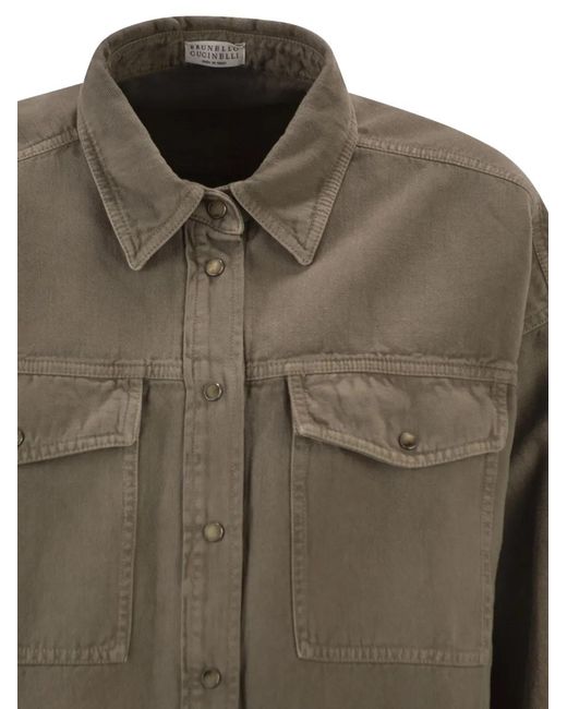 Brunello Cucinelli Green Flap-Pocket Button Shirt