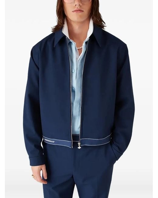 Casablanca Blue Logo-Trim Shirt Jacket for men