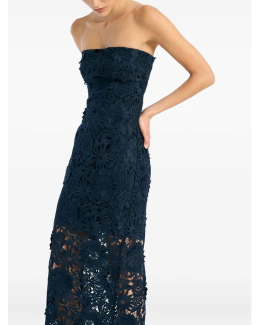 ROTATE BIRGER CHRISTENSEN Blue Floral-Lace Midi Dress