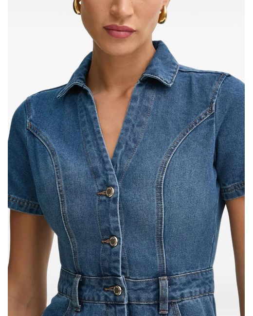 Morgan Blue Rogla Short-Sleeve Button-Front Mini Dress