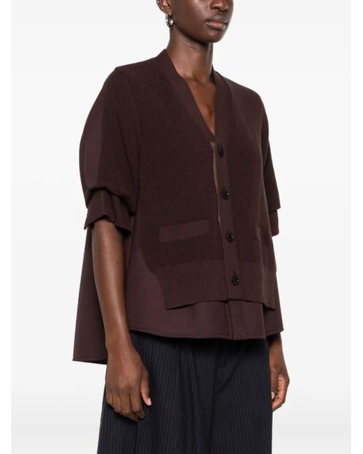 Sacai Black Button-Front Layered Cardigan