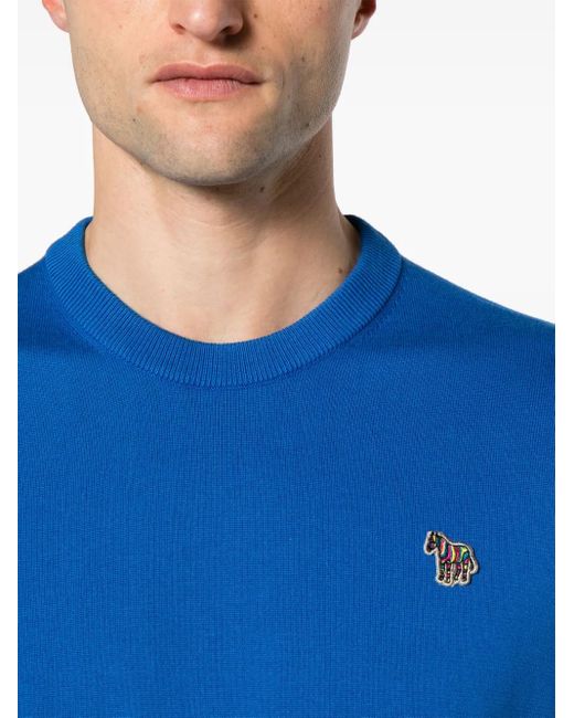 Paul Smith Blue Zebra-Patch Organic Cotton T-Shirt for men