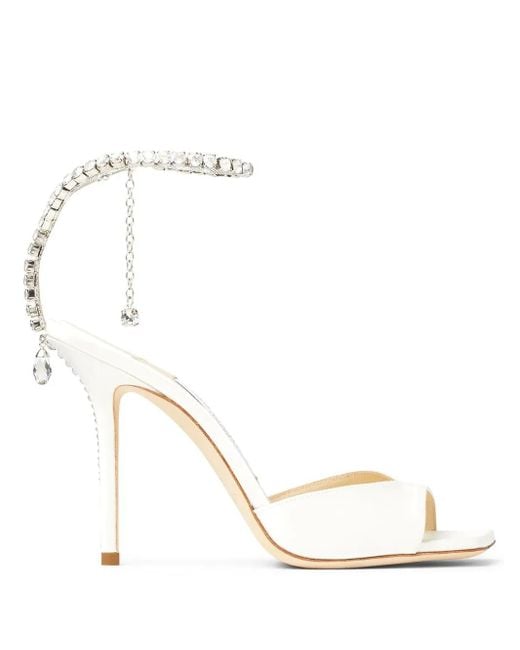 Jimmy Choo White Saeda 100Mm Crystal-Strap Sandals