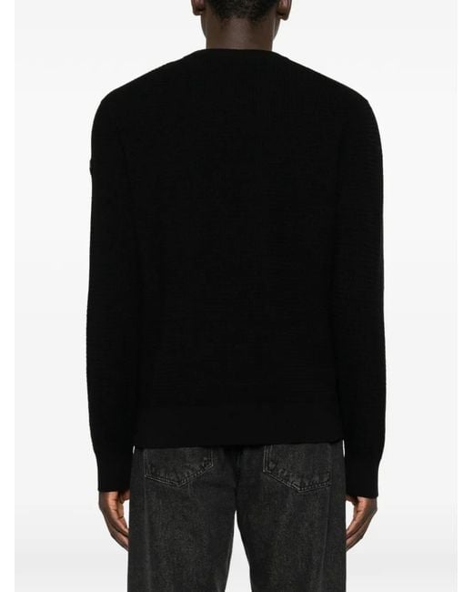 Moncler Black Logo-Patch Waffle-Knit Sweater for men