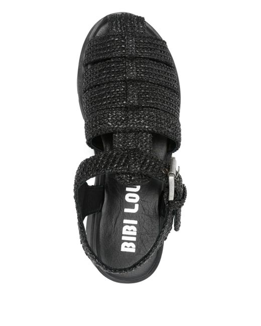 Bibi Lou Black Woven-Texture Flat Sandals