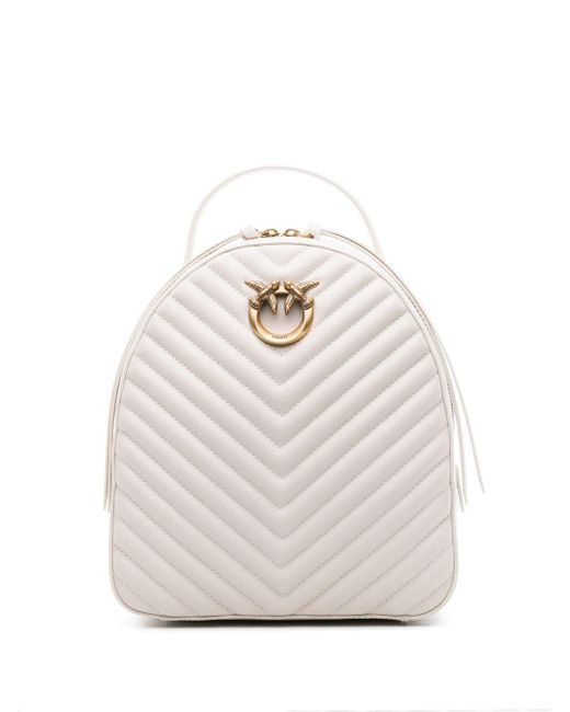 Pinko White Love Click Quilted Leather Backpack