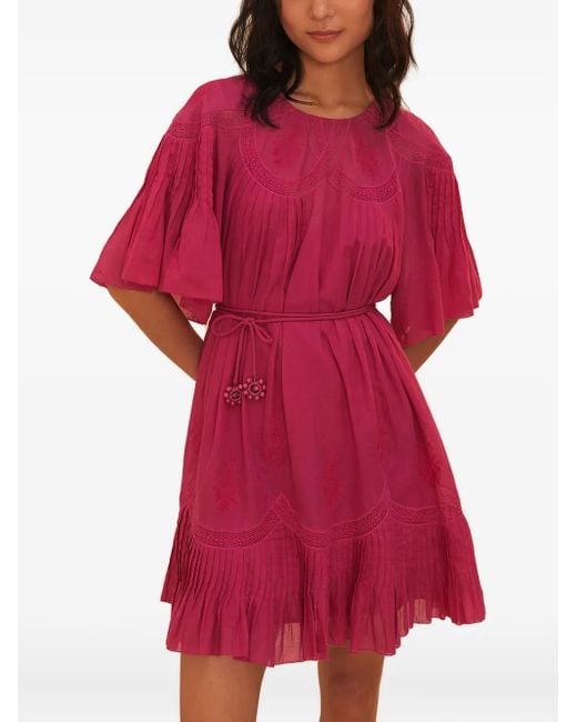 Farm Rio Red Cotton Pleated Midi Dress