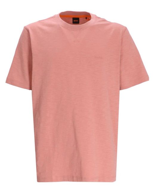 Boss Pink Logo-embroidered Cotton T-shirt for men
