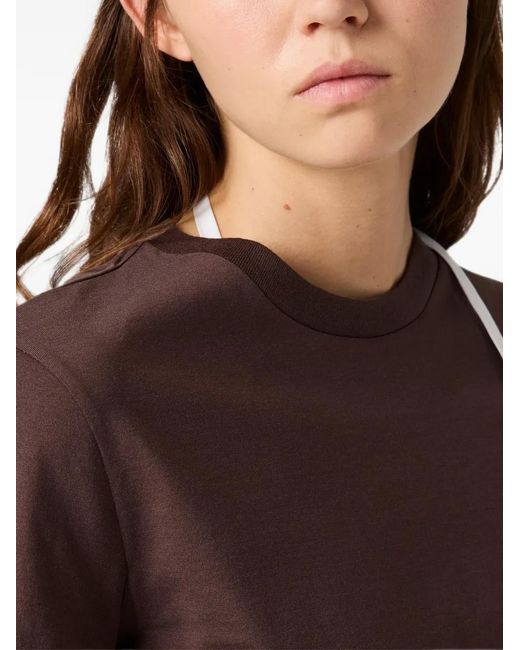 Miu Miu Purple Striped-Sleeve Logo-Patch T-Shirt