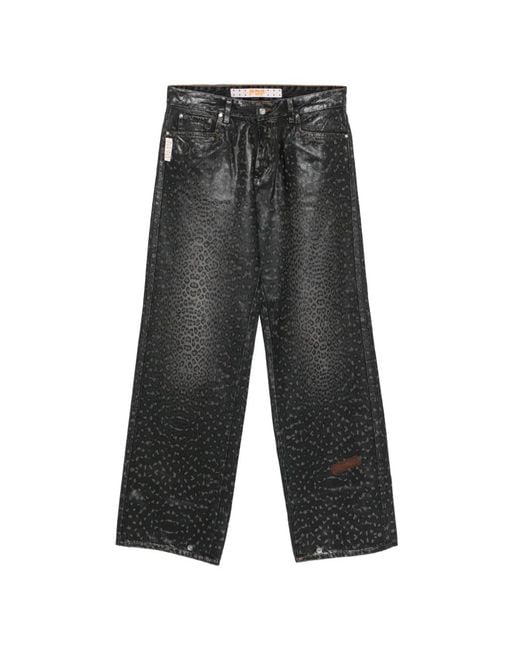 PDF Gray Leopard Print Denim Jeans for men