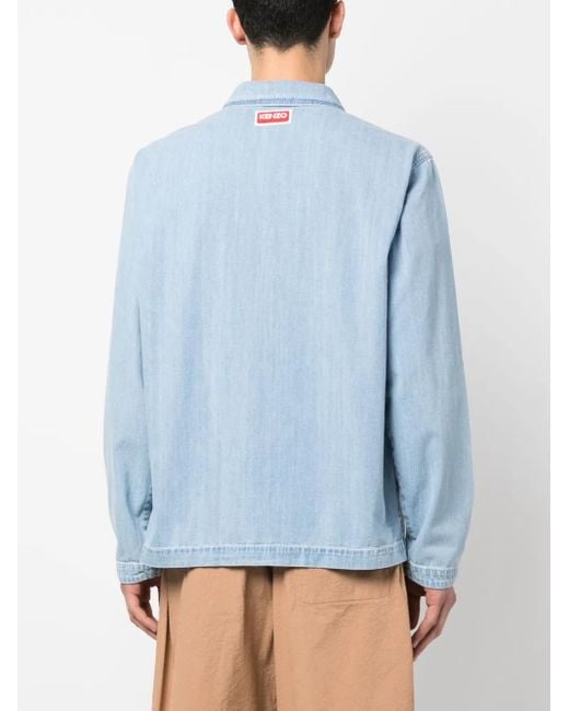 KENZO Blue Patch-Design Denim Shirt for men