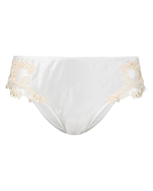 La Perla White Lace Floral-Embroidered Silk Briefs