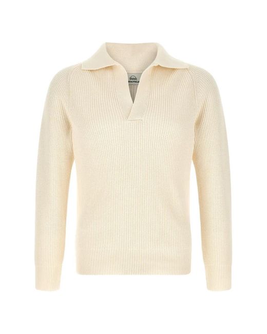 Riviera White Ribbed Polo Sweater for men